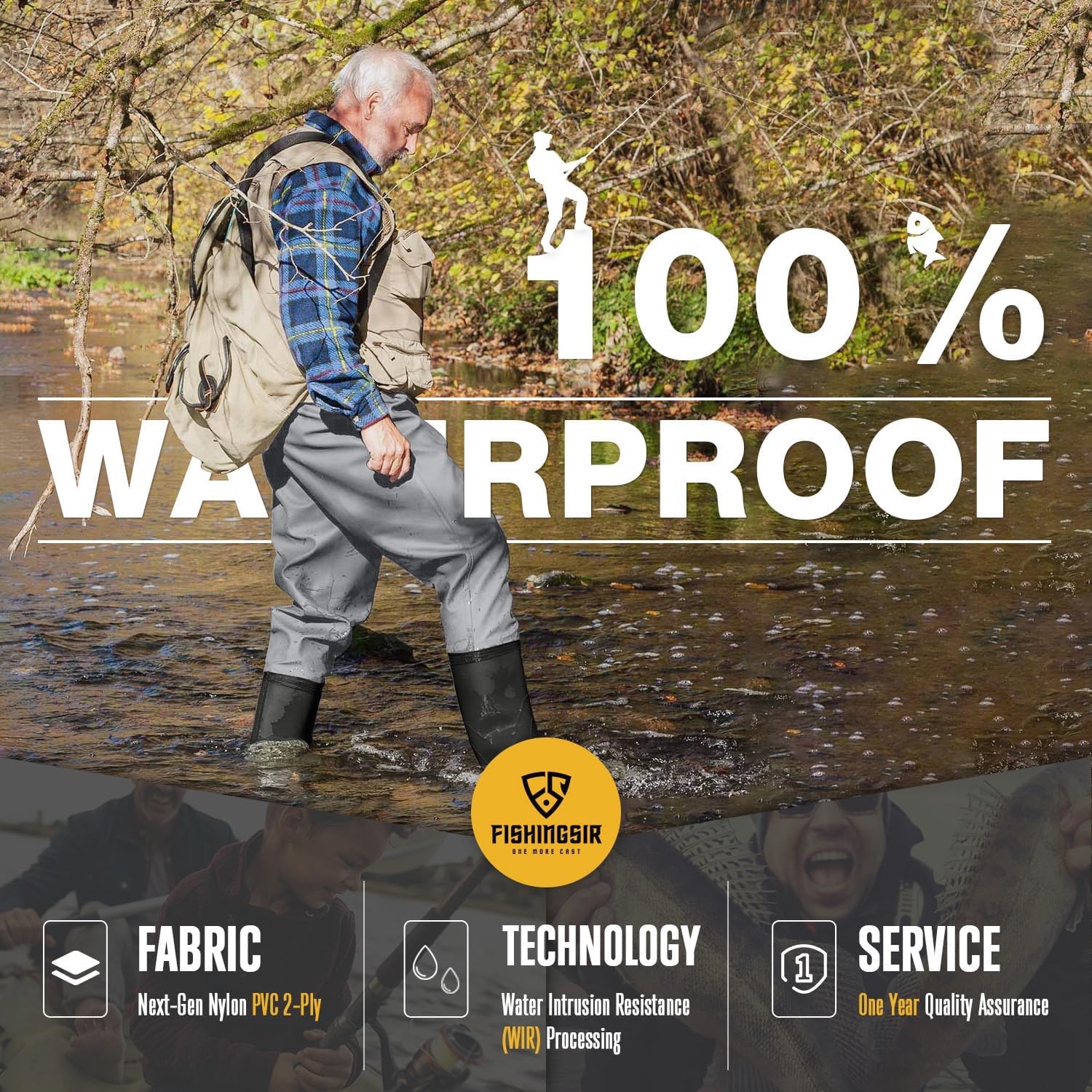 Detalle de FISHINGSIR Fishing Waders for Men: 2-Ply Nylon/PVC Bootfoot Waders