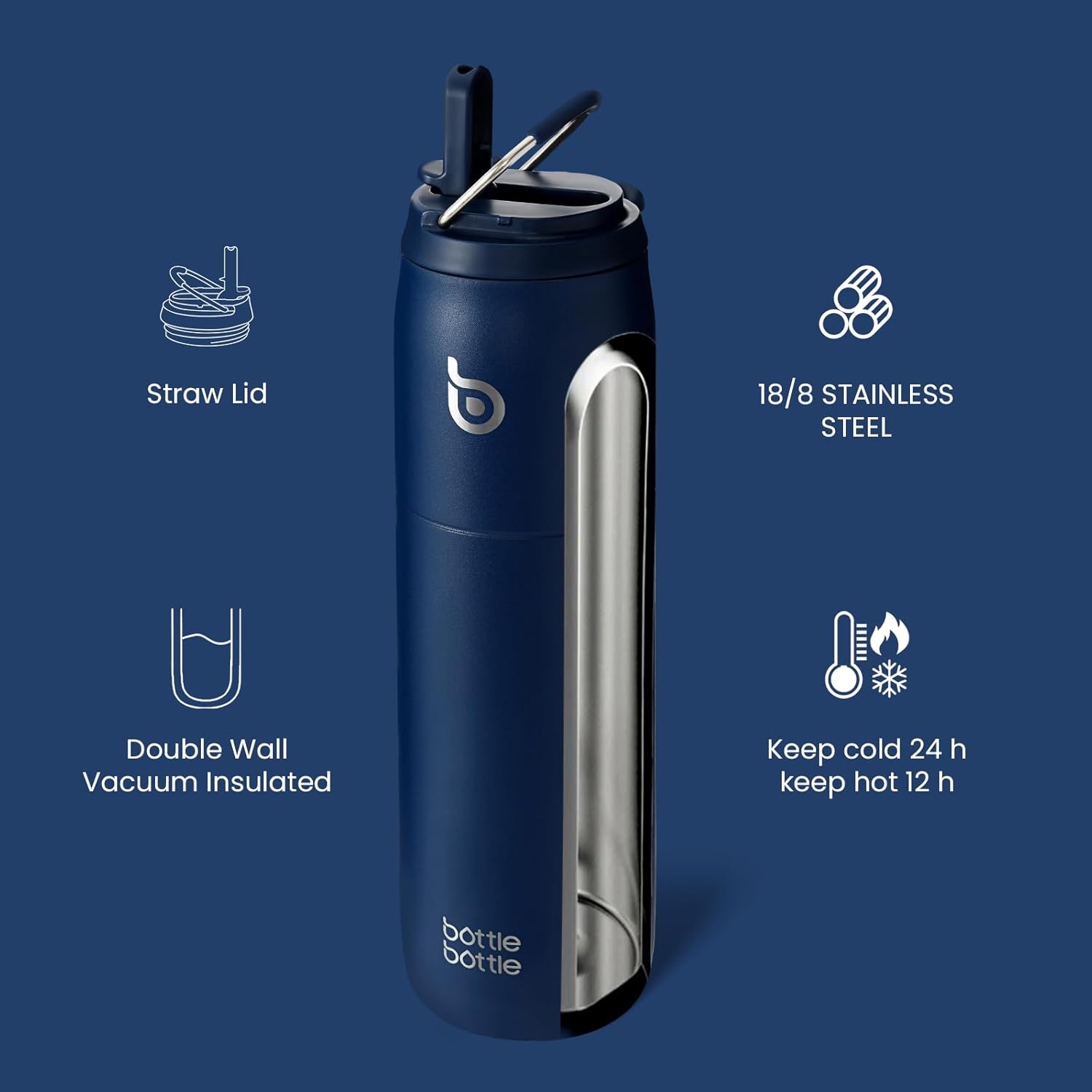 Thumbnail 2 de BOTTLE BOTTLE isolierte Wasserflasche aus Edelstahl 946 ml (Indigoblau) mit Strohhalm, doppelwandig und auslaufsicher