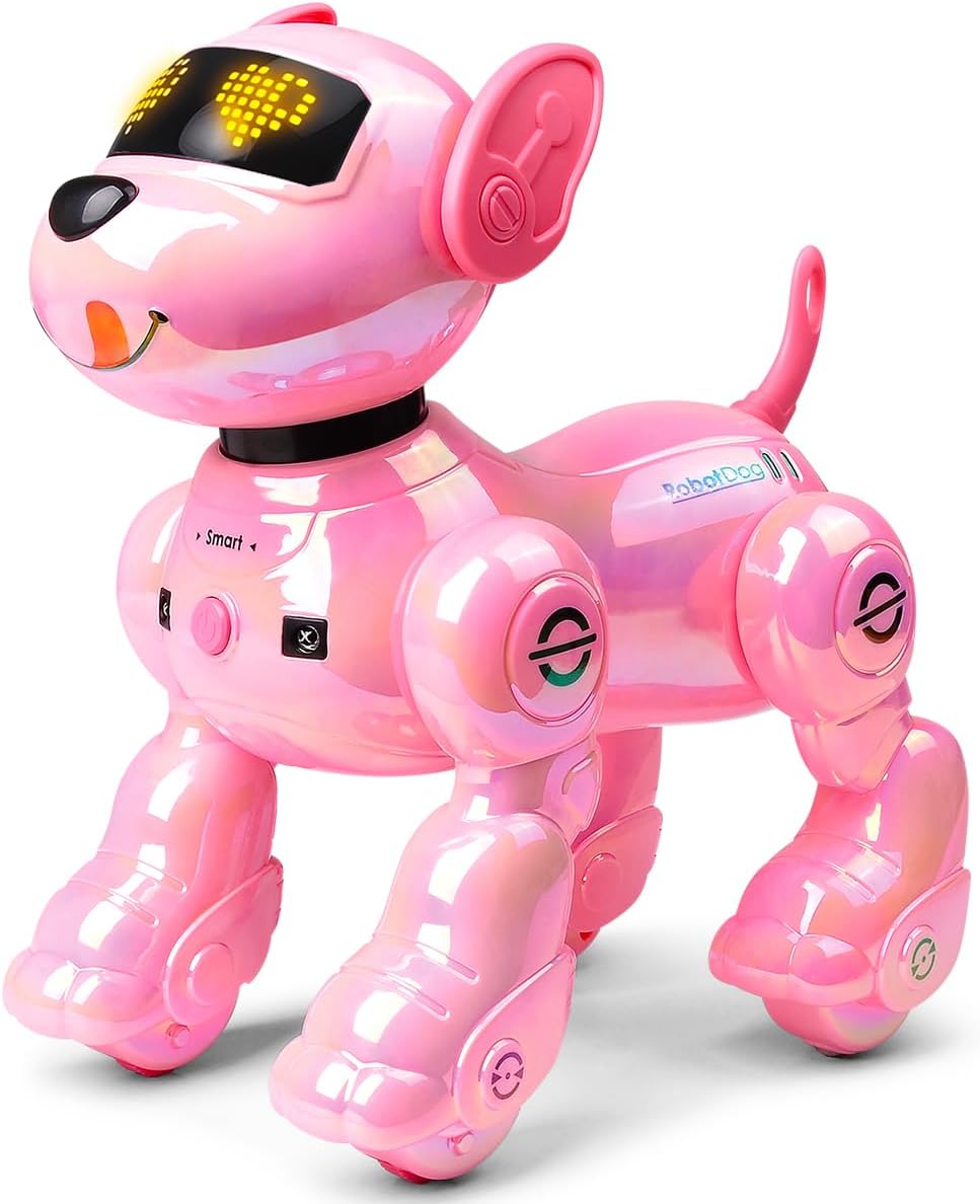 VATOS Chien Robot Rechargeable pour Enfants – Chien Robotisé Télécommandé, 17 Fonctions Interactives, Rose