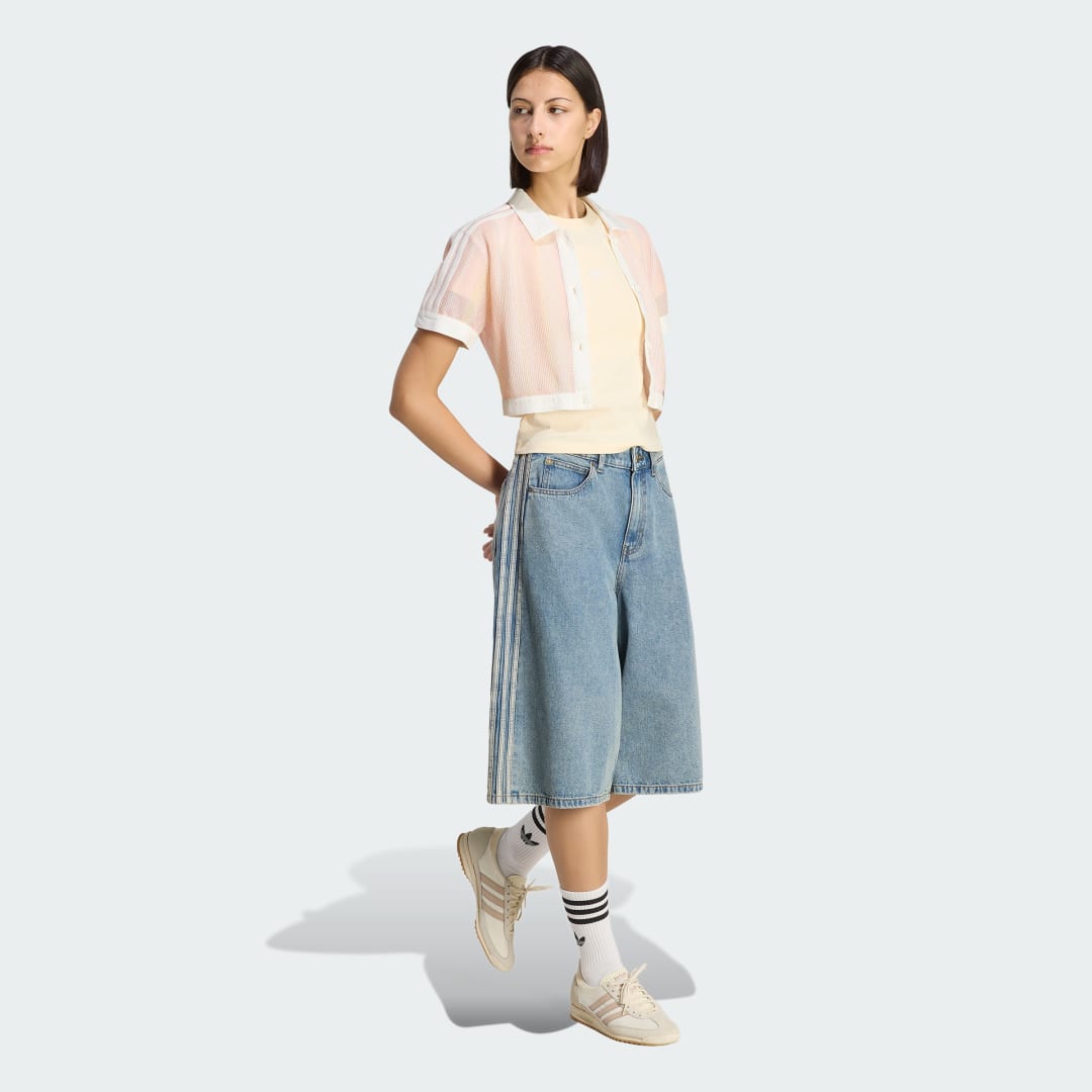 Detalle de Adidas Originals Summer Glow Striped Cropped, polo rosa de corte corto