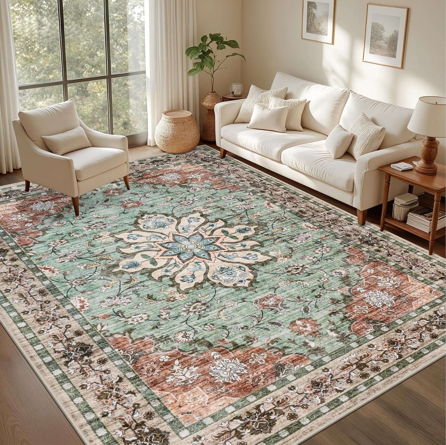 Detalle de 6x9 Washable Vintage Distressed Floral Rug