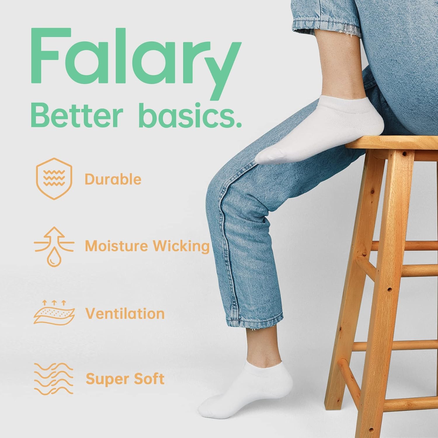 Thumbnail 4 de FALARY Sneaker Socken – Bio-Baumwolle, 12 Paar, Unisex (Schwarz/Weiß/Grau)