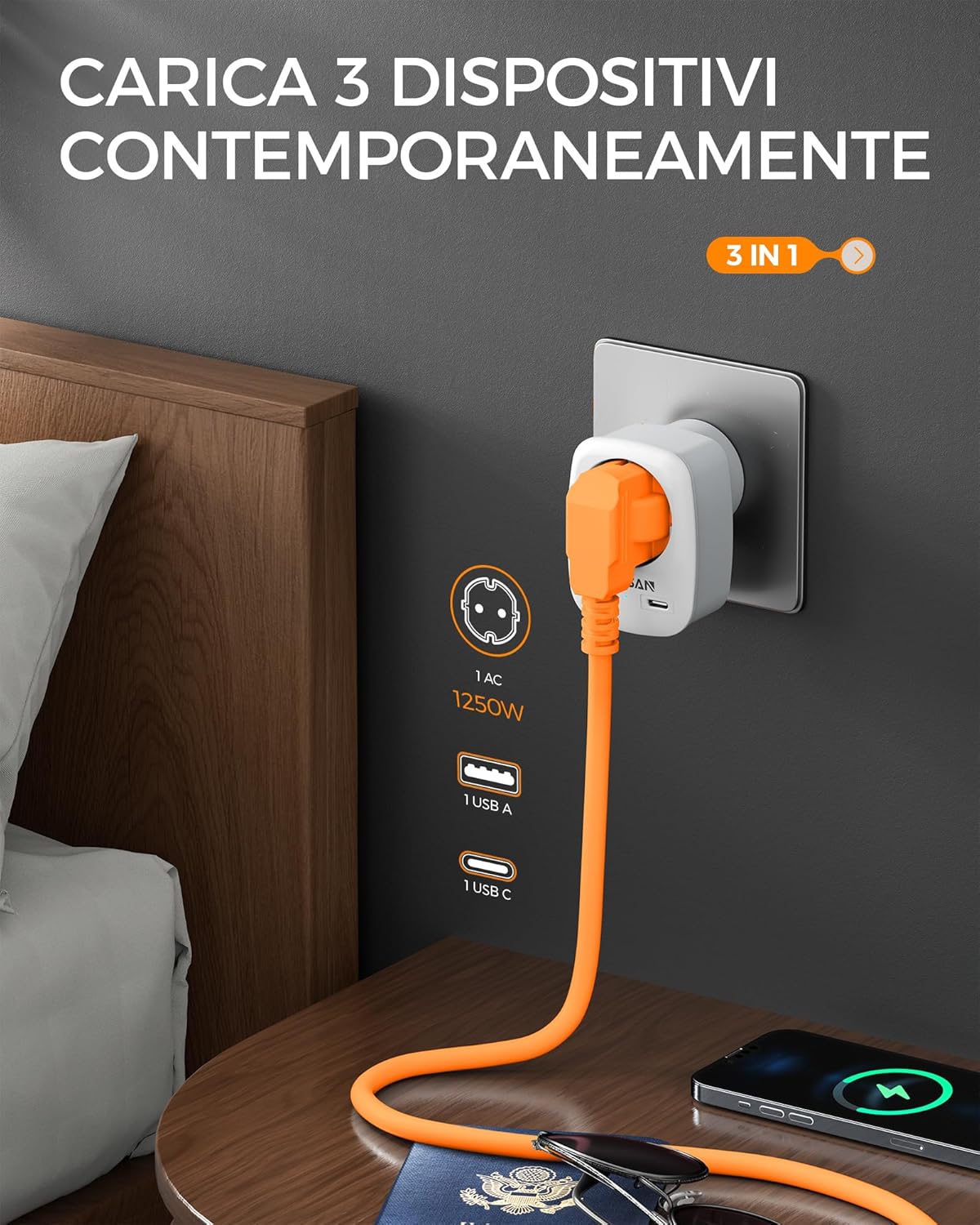 Thumbnail 3 de TESSAN Adattatore Presa Americana 1250W 🔌