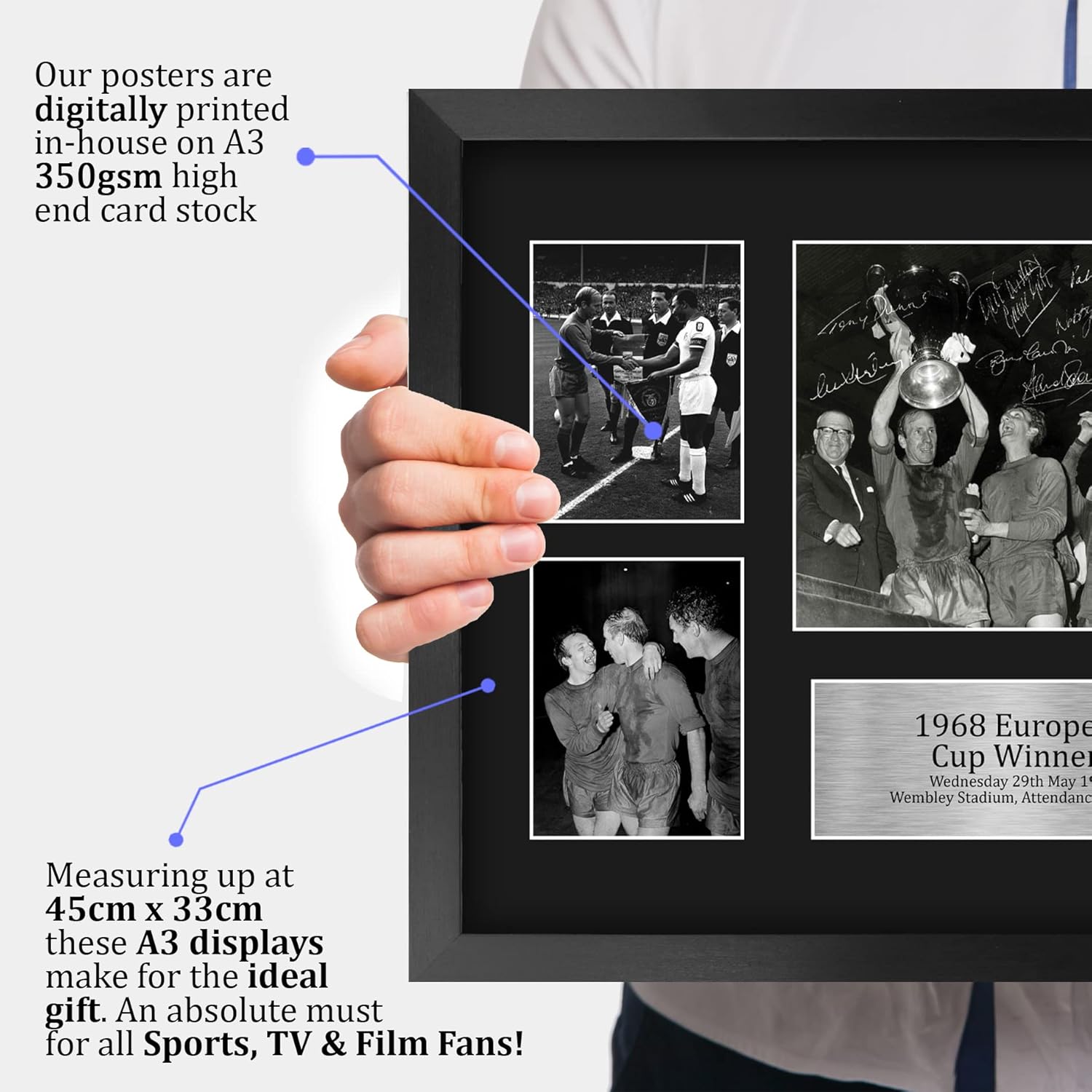 Thumbnail 2 de HWC Trading FR A3 1968 UEFA Cup Winners signed memorabilia display (framed A3)