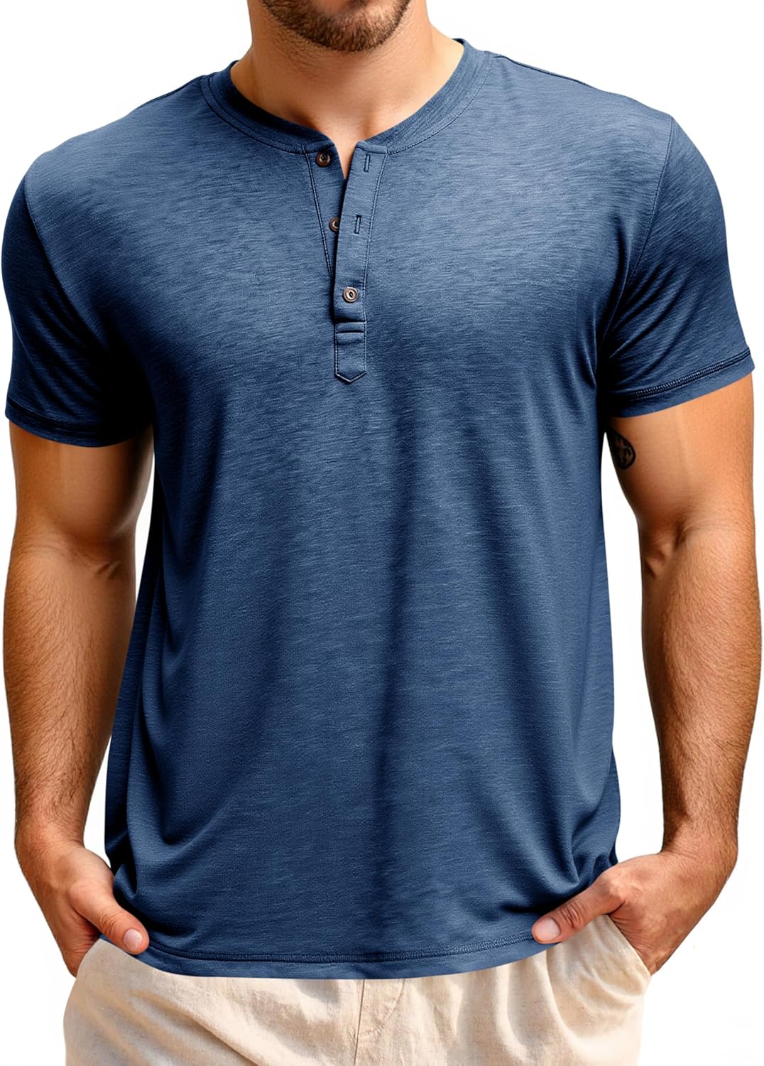Thumbnail 6 de Runcati Herren Henley-T-Shirt Kurzarm mit Knopfleiste – Regular Fit, einfarbig