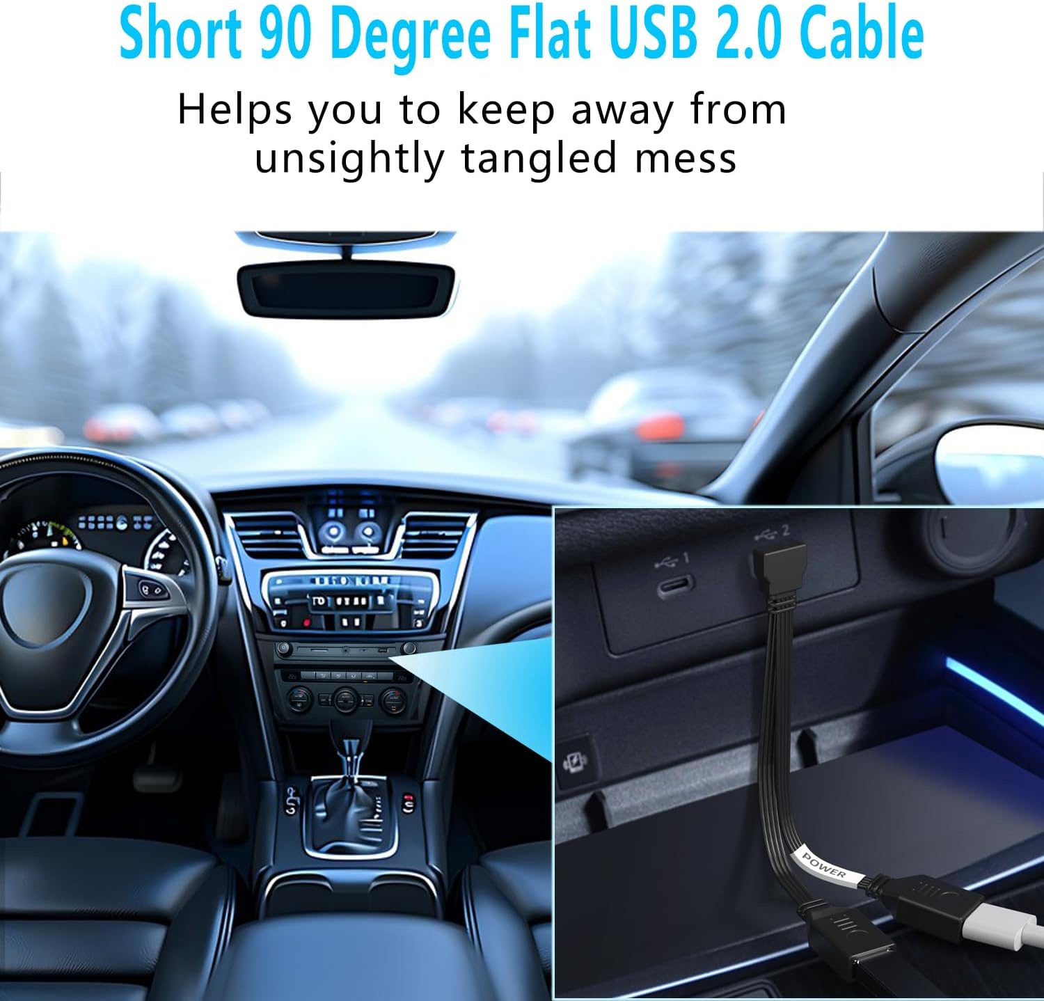 Detalle 2 de LANMINGLEL Short 90° PD 65W USB 2.0 splitter cable 10 cm 🔌