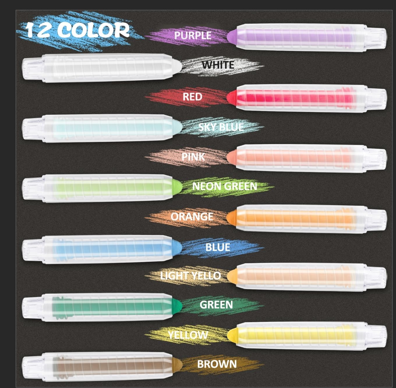 Thumbnail 2 de Dustless Chalk for Kids Indoor Chalkboard – 12-Color Washable Chalk Set with Protective Box
