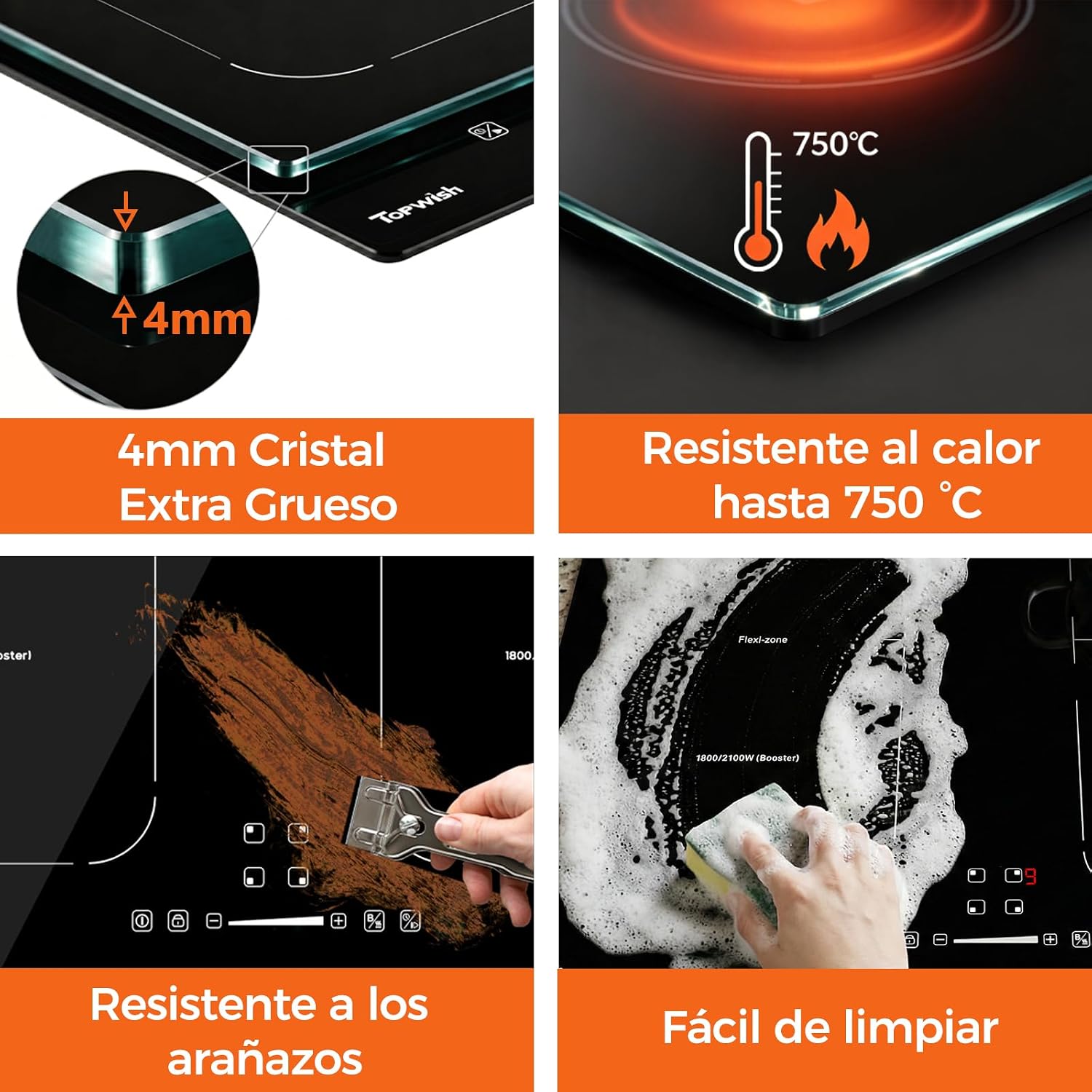Thumbnail 6 de Topwish Plaque Induction 4 Fuegos: placa a inducción integrada 60 cm con zonas flexibles y seguridad avanzada