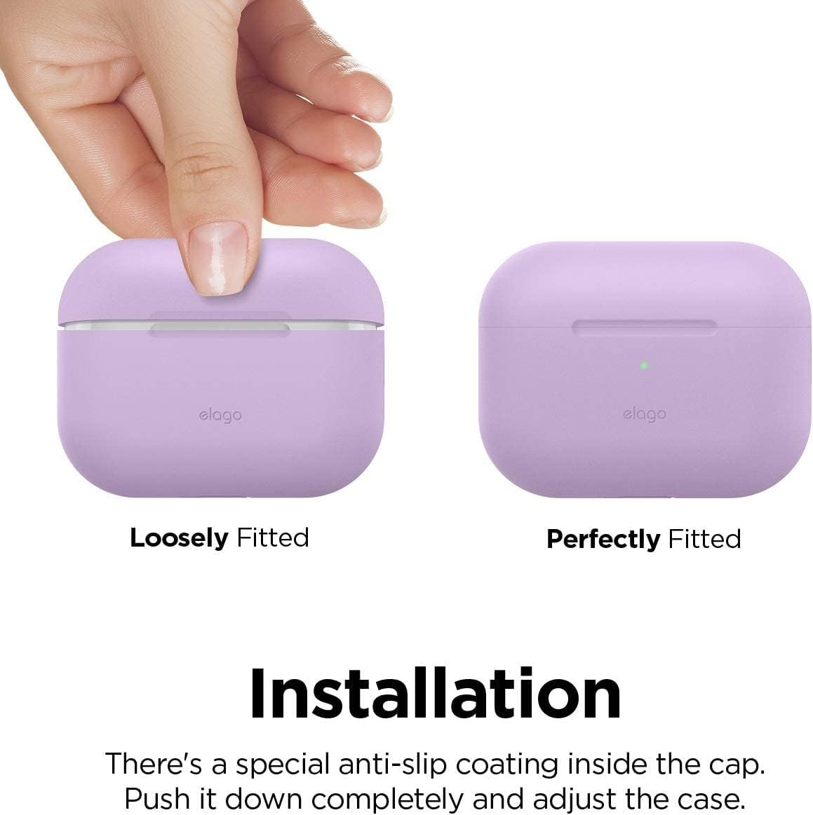 Detalle 2 de elago Coque en silicone pour AirPods Pro 2 : étui de protection violet avec porte-clé et voyant LED