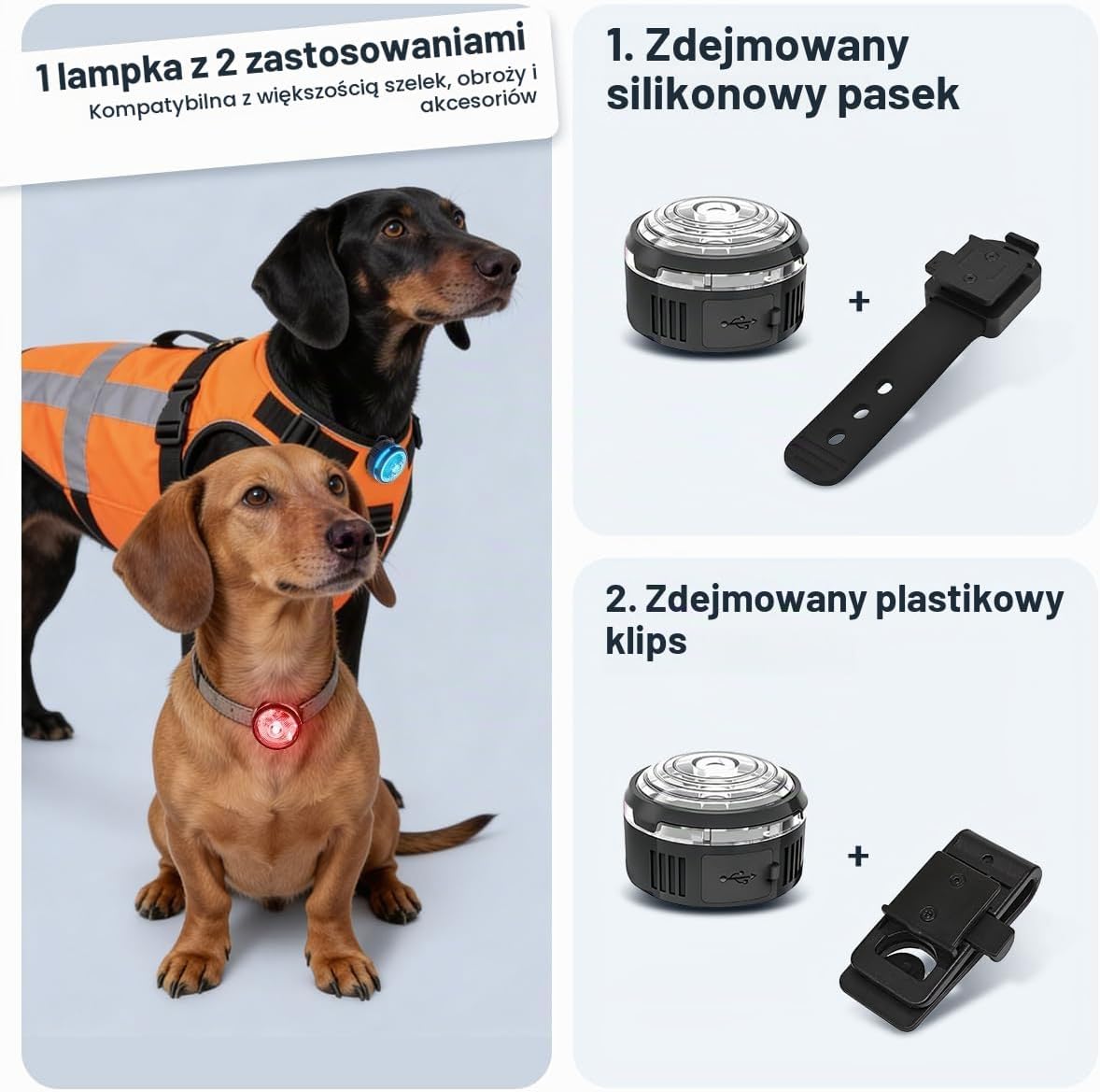 Detalle 2 de PAJ GPS, PAJ LIGHT MINI – zestaw 2 lampek LED dla psów i kotów, 7 kolorów