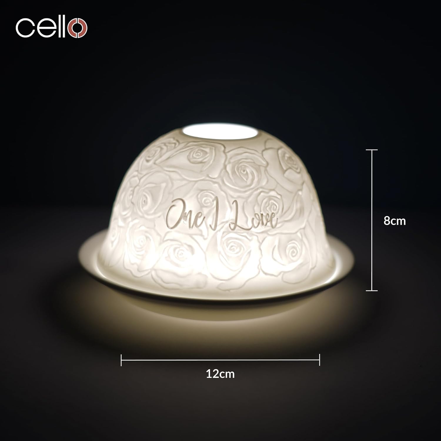 Thumbnail 2 de Cello Porcelain Tealight Holder Dome – “One I Love” 3D projection lithophane candle warmer by One I Love Design