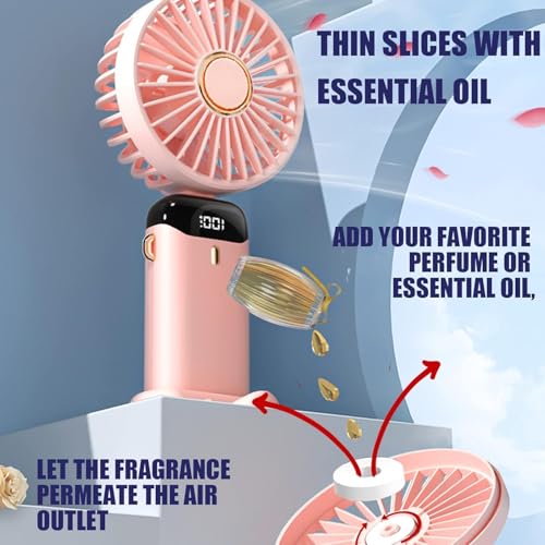 Detalle de Jsdoin Ventilador de mano portátil 5 velocidades: plegable, recargable USB y con pantalla LED (rosa)