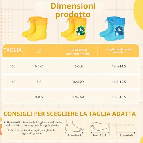 Thumbnail 5 de Aomig Stivaletti da pioggia per bambini in PVC, dinosauro blu, EU 22-23