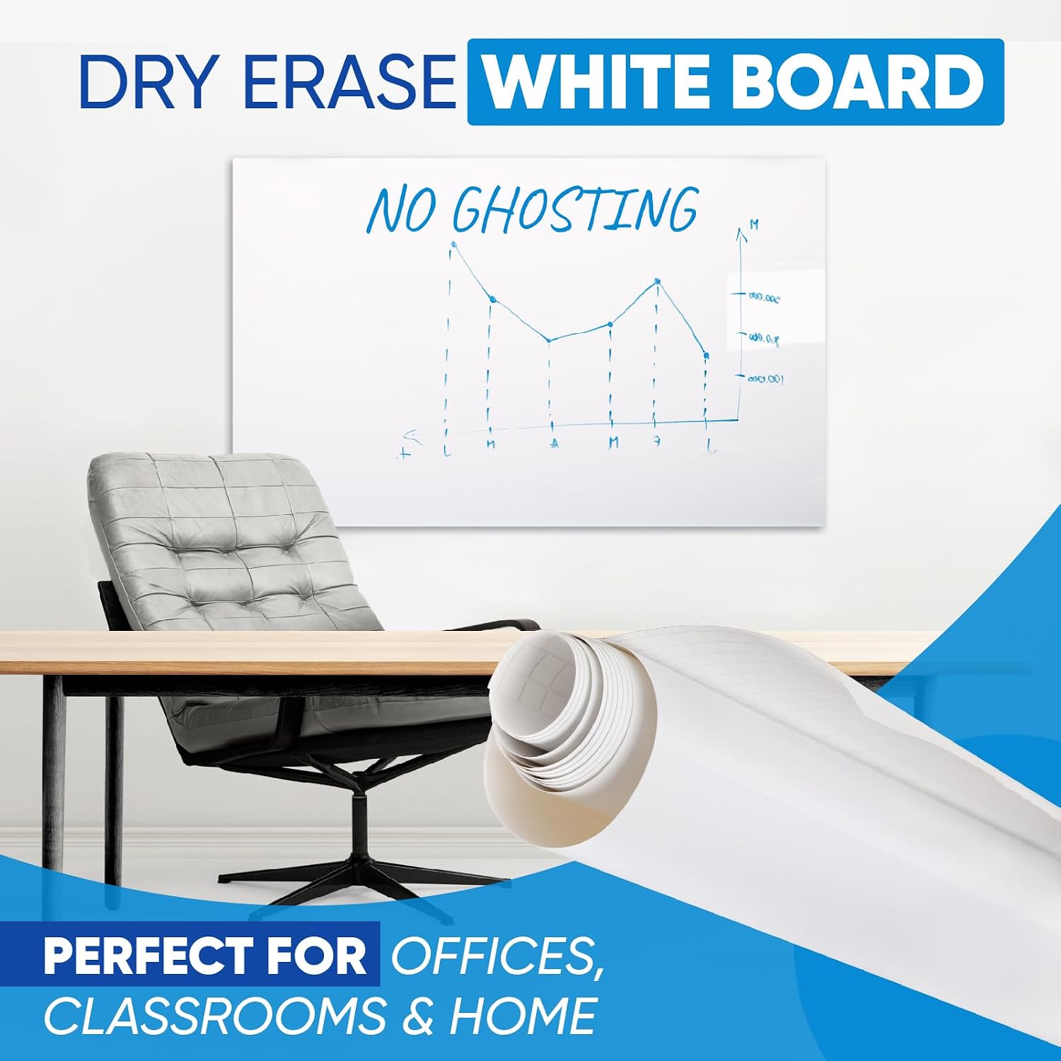 Detalle 2 de HeatPomelo Whiteboard Sticker Roll (Whiteboard Wallpaper) 335 x 44 cm, No Ghosting & Self-Adhesive