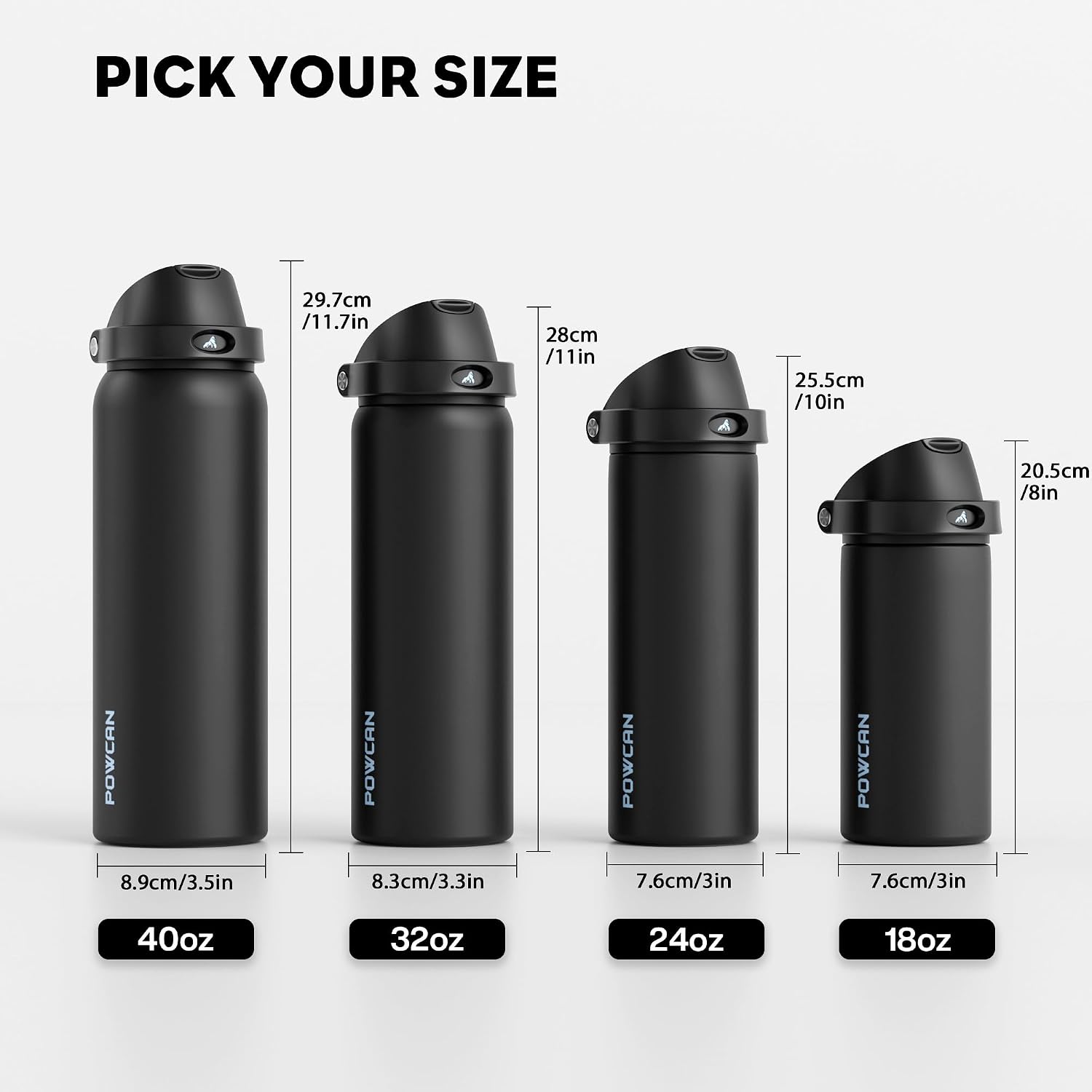 Detalle de POWCAN Insulated Water Bottle with Push-Button Lid, 24 oz, Dual-Sip Design
