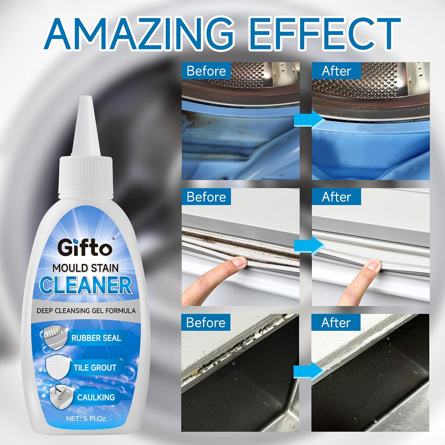 Detalle de Gifto Mould Remover Gel for Grout, Shower Tiles and Washer Seals