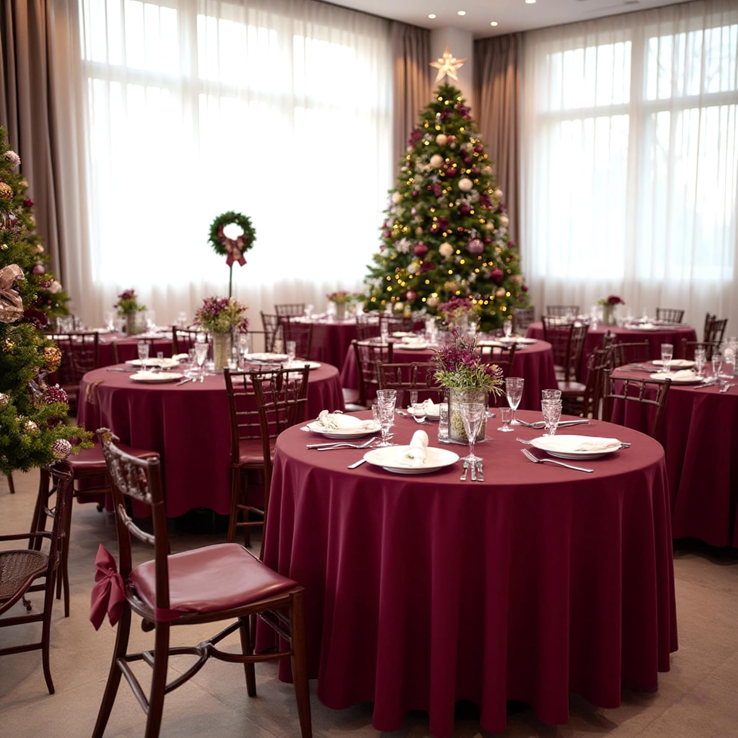 Detalle 2 de Sancua 108-Inch Round Burgundy Polyester Tablecloths (Pack of 6)
