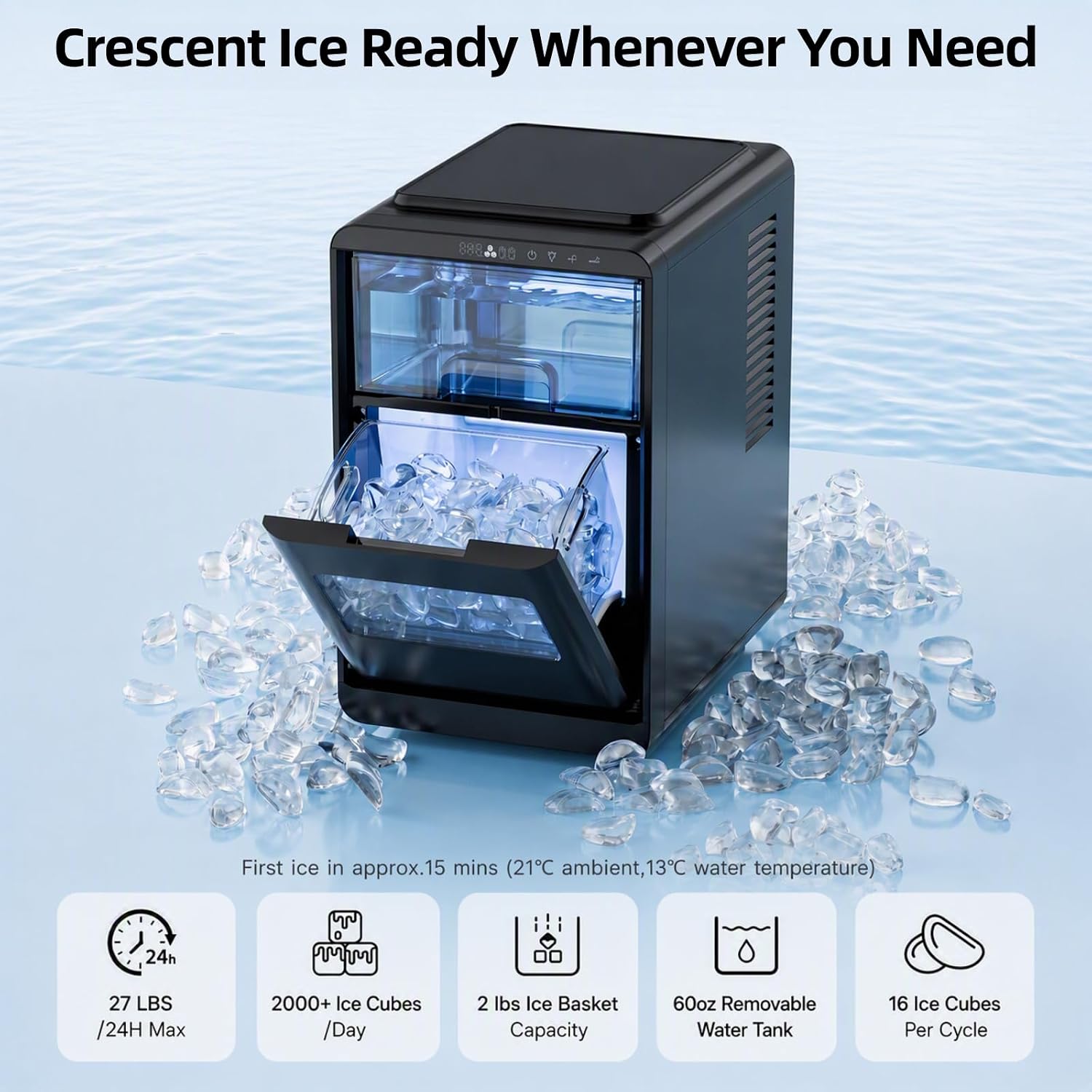 Detalle de Kismile Crescent Ice Maker, 27 lb Daily Capacity
