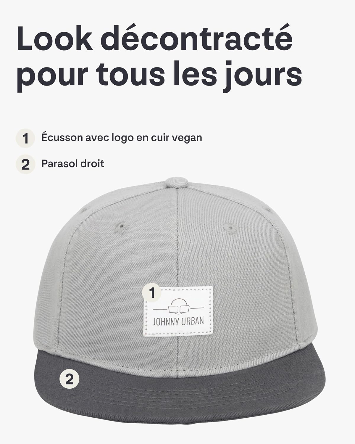 Detalle de Johnny Urban Casquette Dean snapback unisexe à 6 panneaux, visière réglable et bandeau anti-humidité