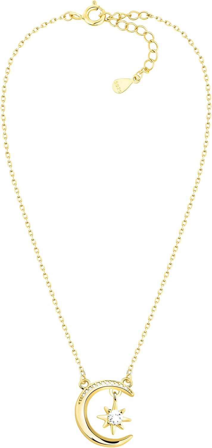 Detalle de Sofia Milani Damen Halskette 925 Silber mit Mondanhänger und Zirkonia – Verstellbare Länge 42–45 cm