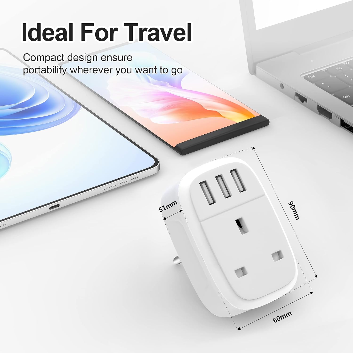 Detalle de Jmfufnv UK to EU Travel Adaptor with 3 USB Ports (Type E/F) – Grounded, 2500W