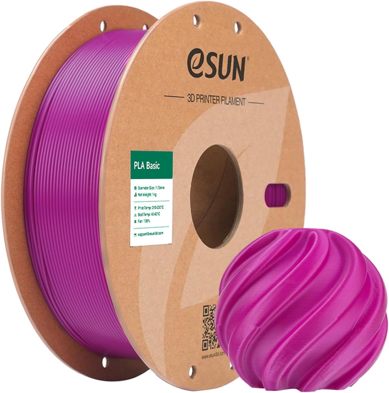 Detalle de eSUN PLA Basic 3D Printer Filament, 1.75 mm, 1 kg, Purple, ±0.05 mm