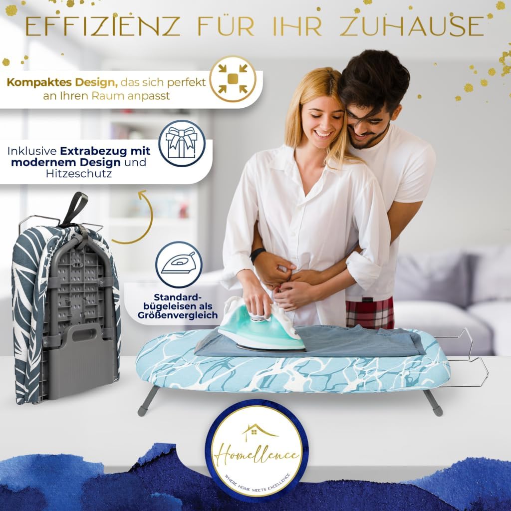 Thumbnail 3 de Homellence kleines Tischbügelbrett klappbar (Blau) inklusive 2 Premium-Bezügen – kompakt zum Reise- und Alltagbügeln