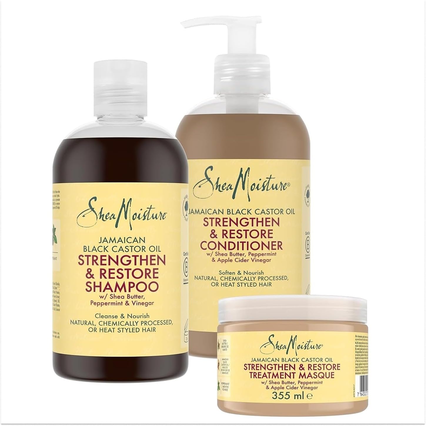 Thumbnail 1 de SheaMoisture Jamaican Black Castor Oil Strengthen & Restore Treatment Masque (Sheabutter/Pfefferminze/Apfelessig), 355 ml