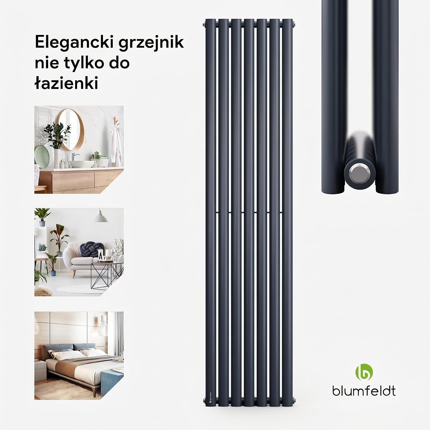 Detalle 2 de blumfeldt SAN2-Thal-2-180*41-a Hot Water Radiator, 1435W, Charcoal