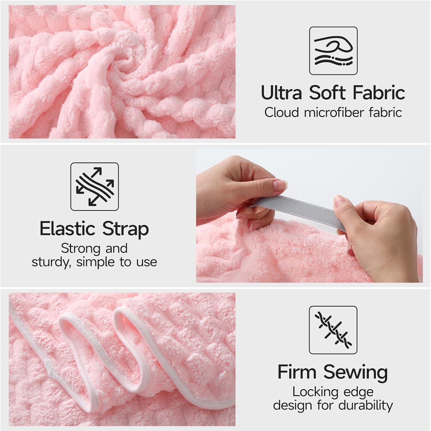 Thumbnail 4 de REDKISS Pink Microfiber Hair Towel Wrap with Elastic Strap for Long Hair