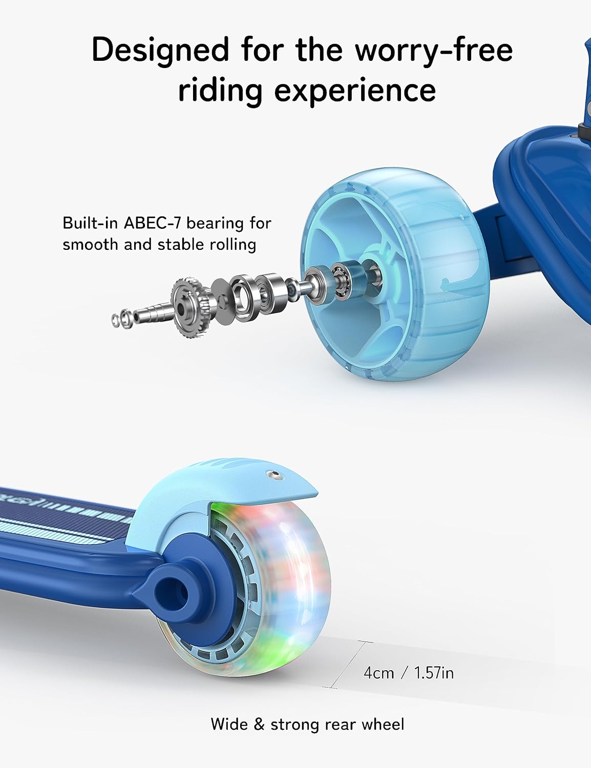 Thumbnail 6 de besrey Kinder-Scooter – Big Wheels: faltbarer Tretroller mit LED-Lichtern, 3–10 Jahre, 4-stufig verstellbar, breites Deck
