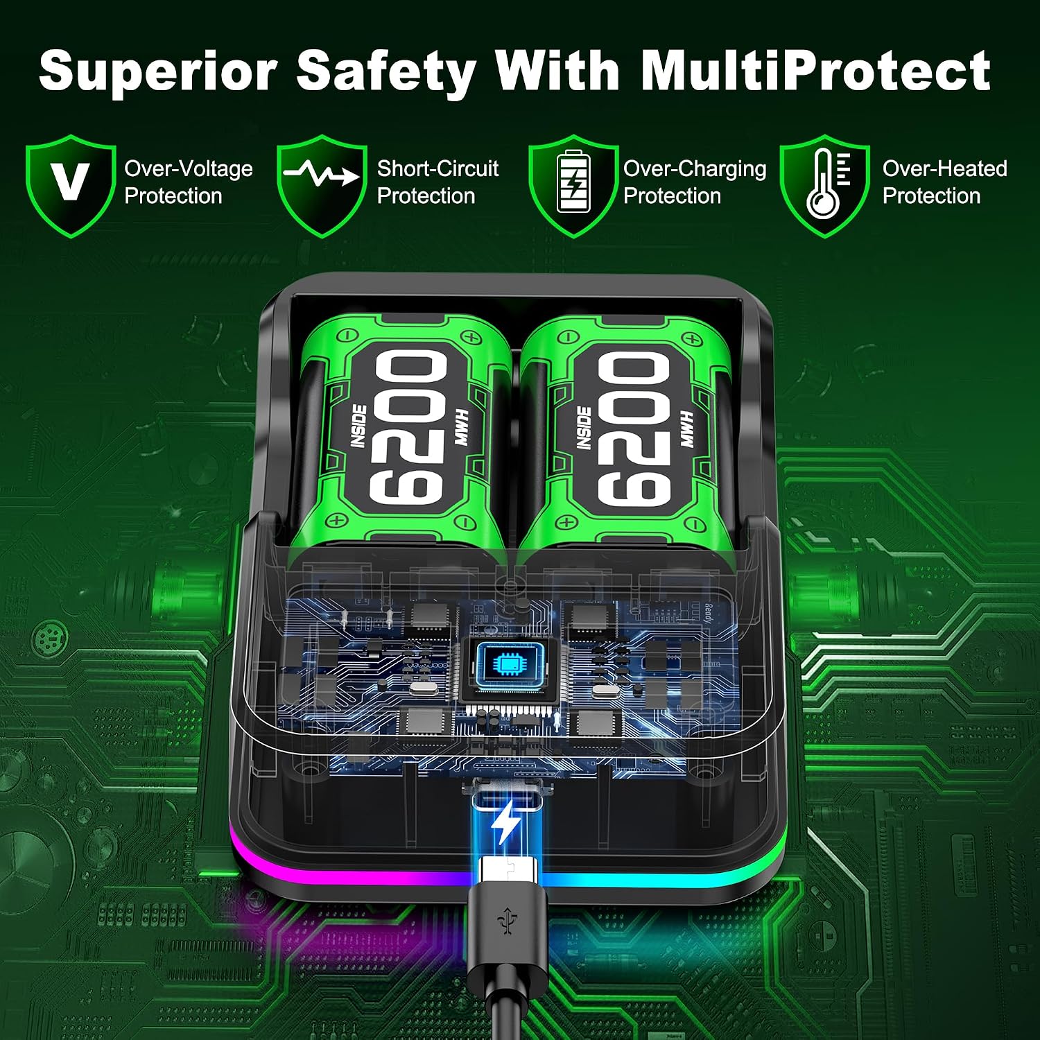 Thumbnail 5 de 2x6200mWh Xbox Series X|S Controller Battery Pack with Charging Dock
