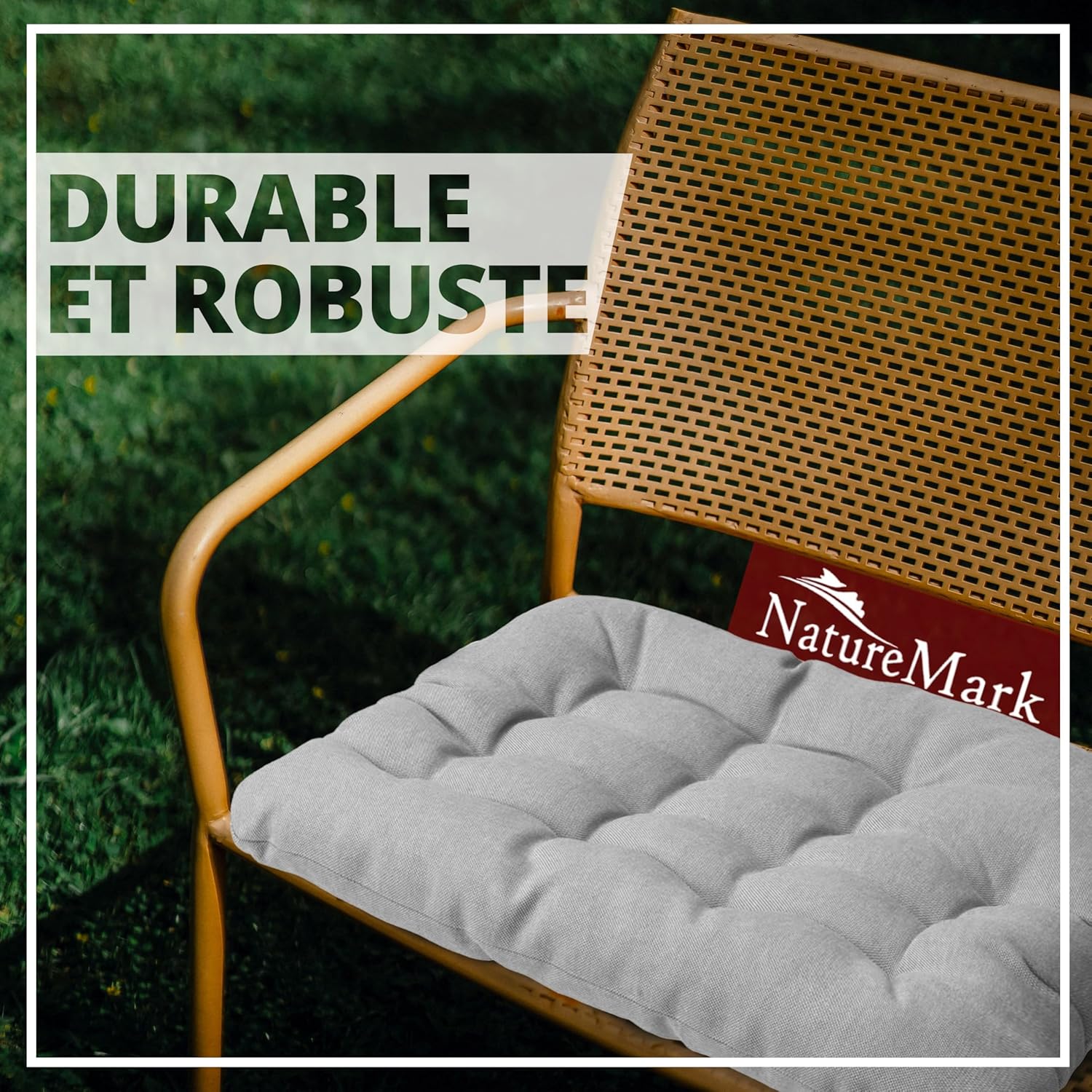 Thumbnail 3 de NatureMark lot de 4 galettes de chaise grises argentées 40 x 40 cm avec rubans (épaisseur 3 cm)