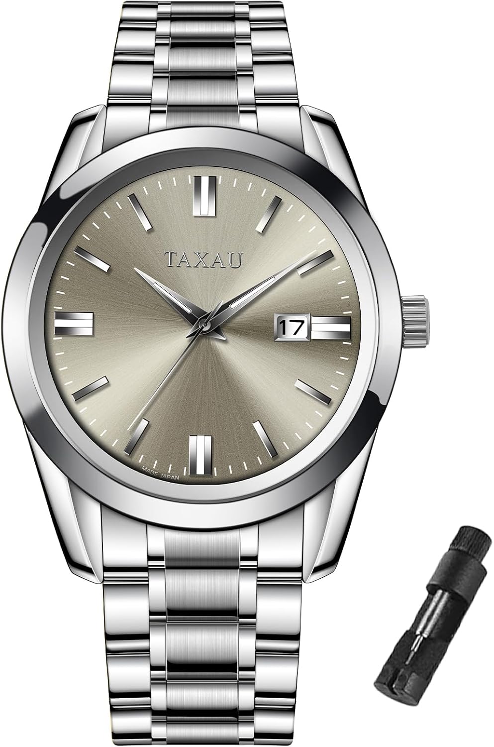 Detalle de Taxau Herren Edelstahl Chronograph Uhr – wasserdicht, Leuchtzeiger & Kalenderfunktion