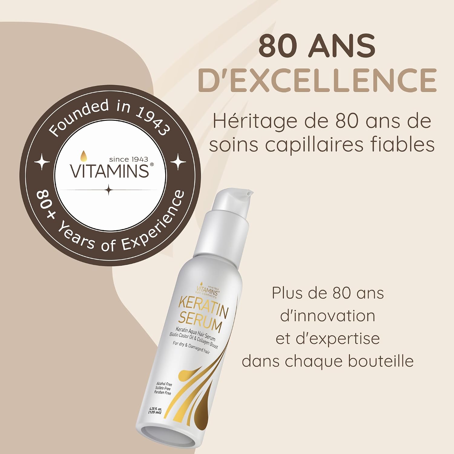 Detalle 2 de Vitamins Sérum Kératine Cheveux Secs et Abîmés 1 flacon 💇♀