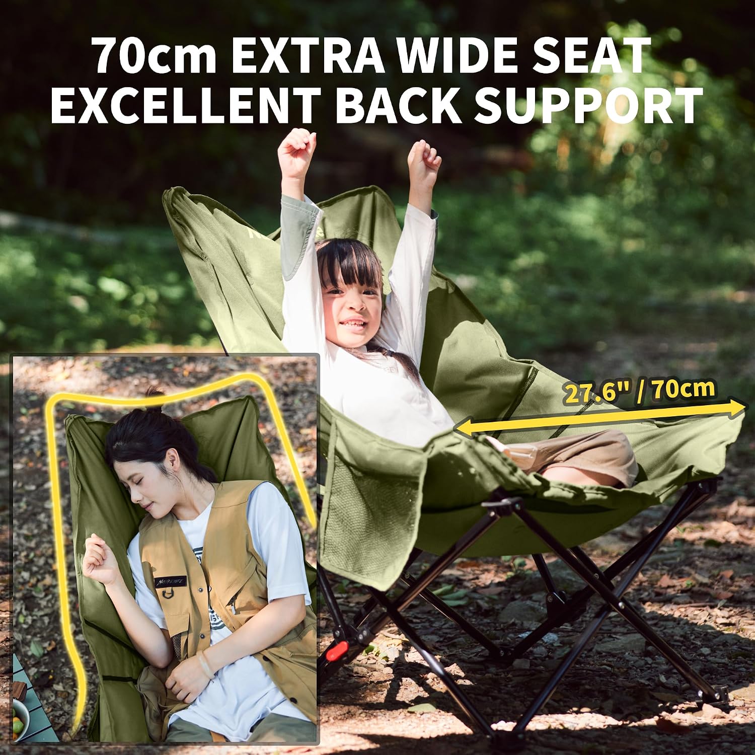 Detalle de Naturehike CNK2450JJ020 campingstol med hög rygg och 3 cm vaddering, grön