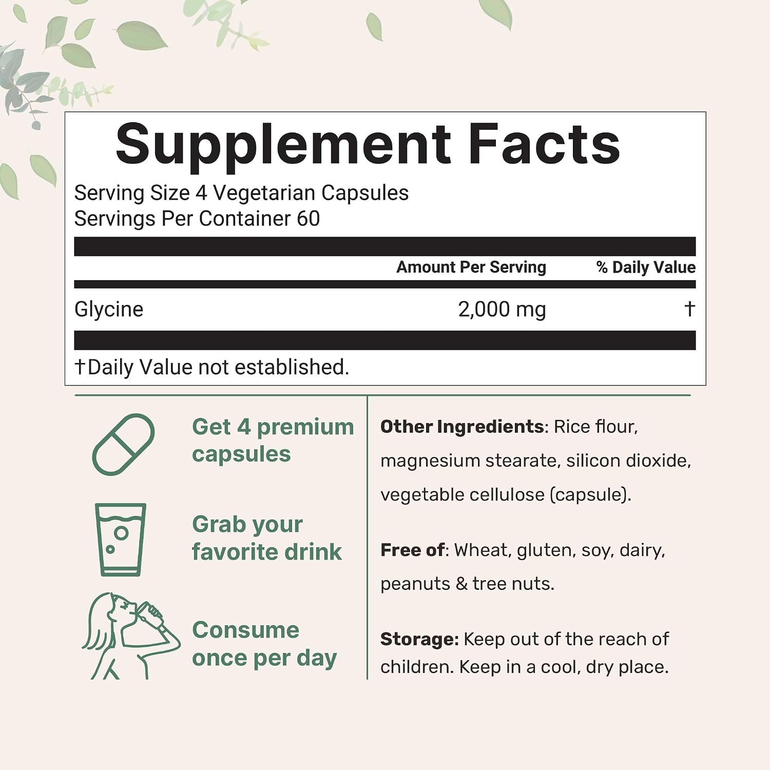 Detalle 2 de Micro Ingredients Glycine Capsules 240 Count