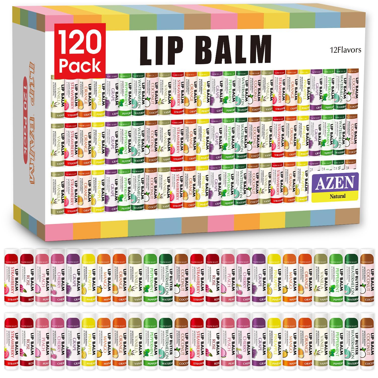 AZEN 120 Pack Lip Balm 12 Flavors 🍯