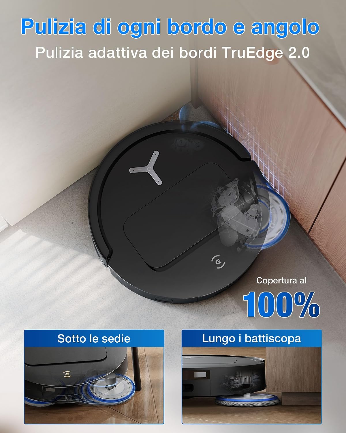 Detalle de ECOVACS Deebot T50 Omni Gen3: robot lavapavimenti con ZeroTangle 3.0 e stazione All-in-One