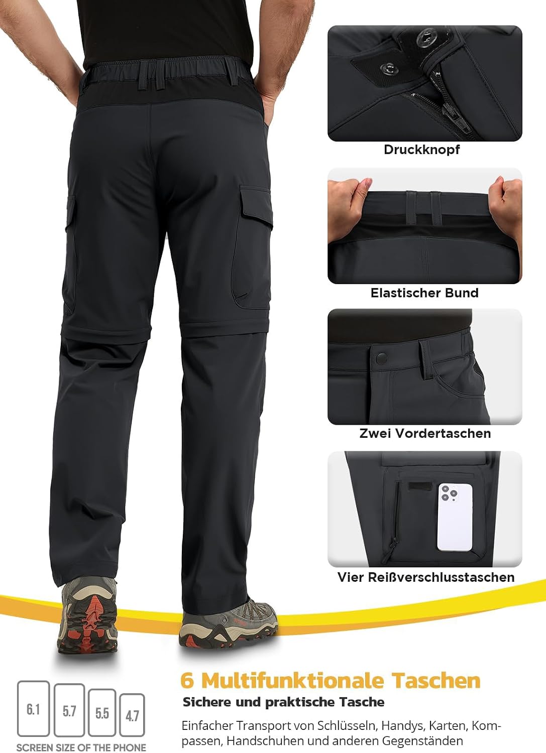 Thumbnail 4 de Vzteek Herren Zip-Off Trekkinghose aus Softshell mit Stretch – leichte 2-in-1 Wanderhose