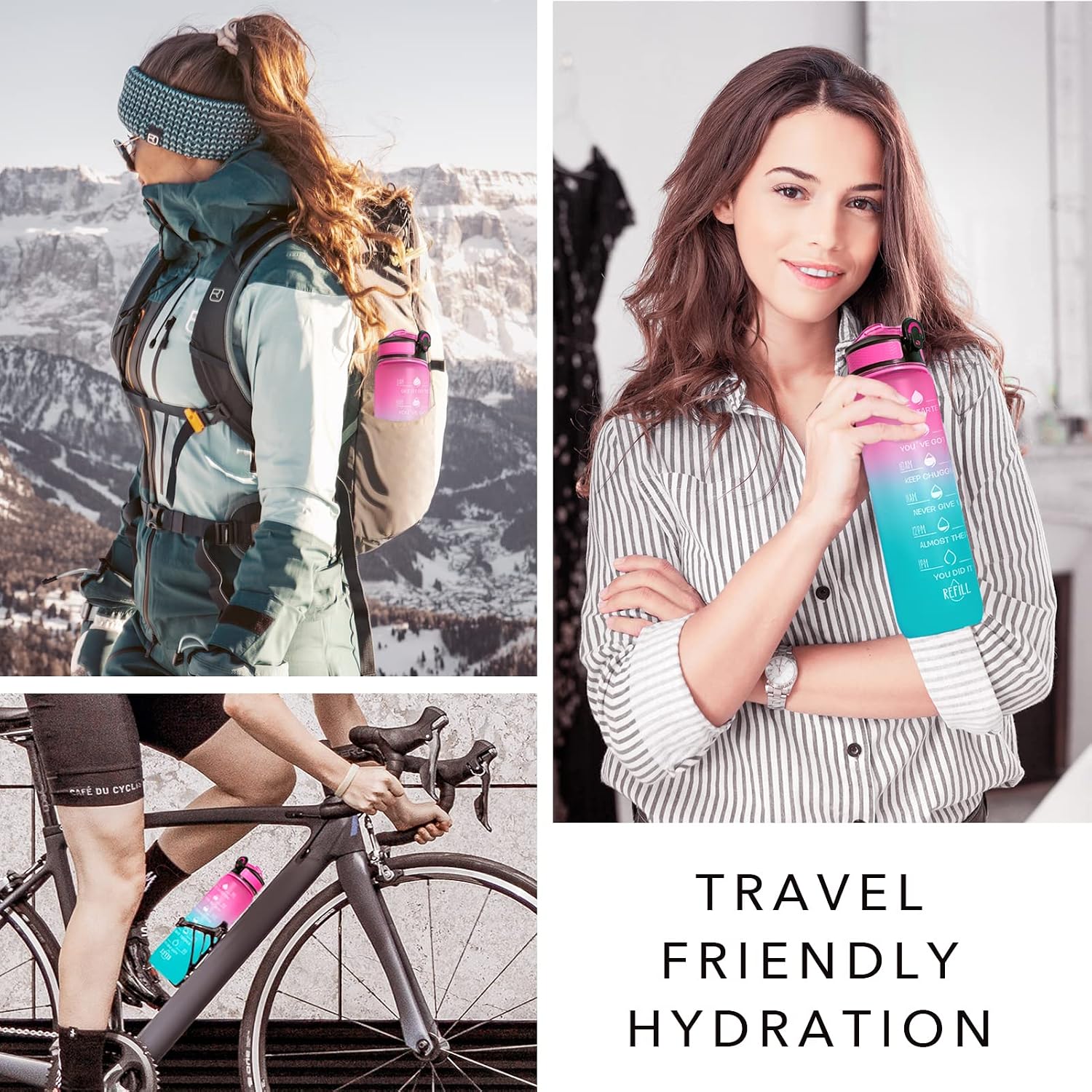 Thumbnail 6 de Hyeta 32oz Water Bottle with Straw, Time Marker & Leakproof Lid