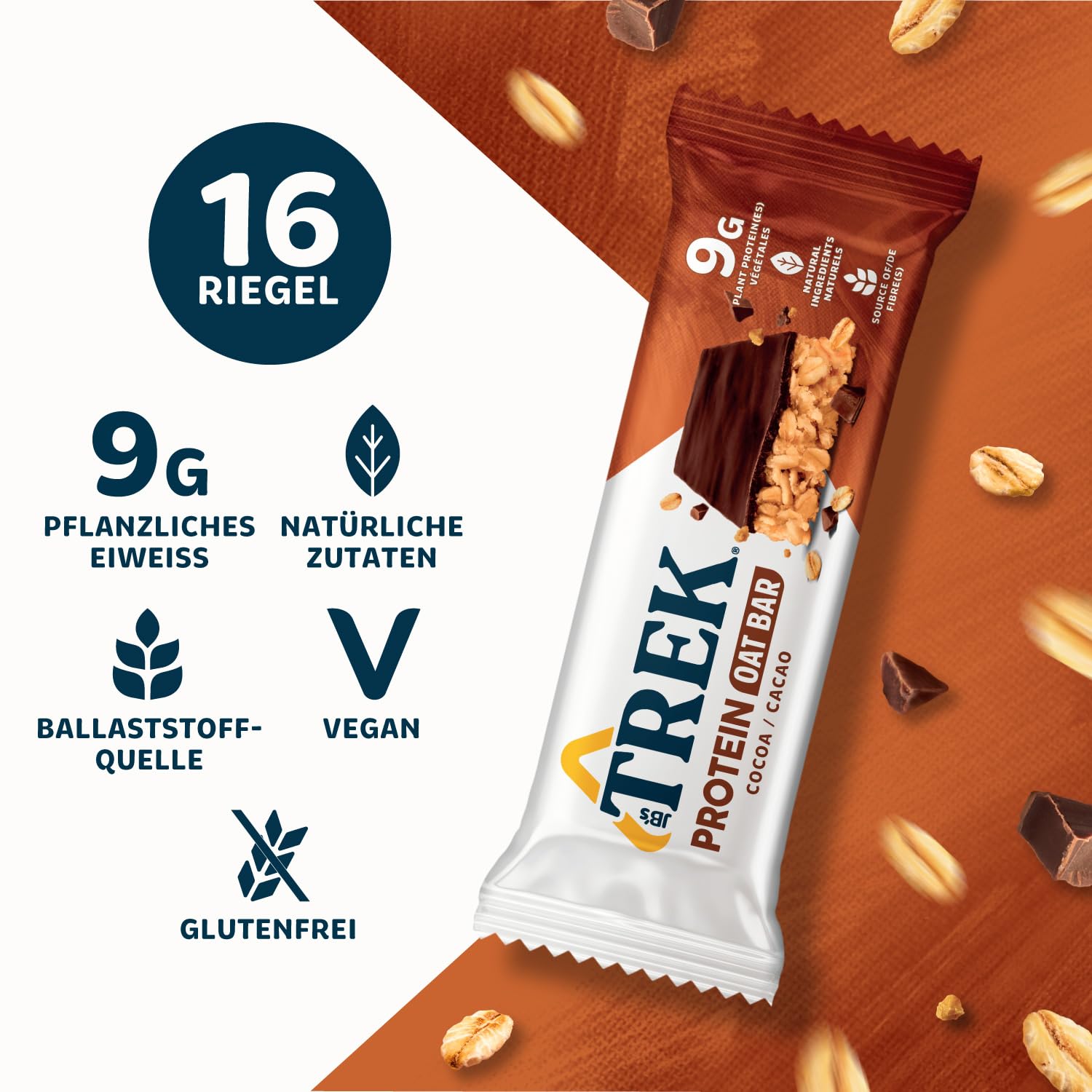 Detalle de JB's TREK Protein Haferriegel Cocoa Oat – 16x50 g (800 g)