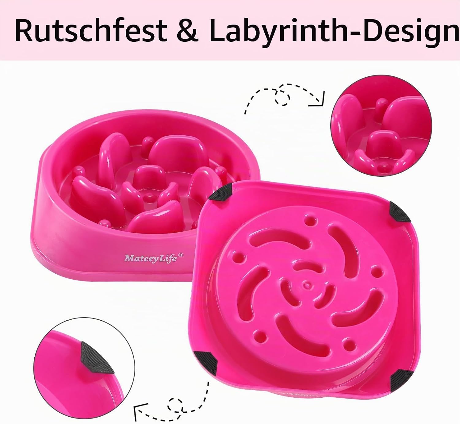 Detalle de Mateeylife Hundenapf – Anti-Schling Slow Feeder für mittelgroße bis große Hunde (Rosenrosa, 1 Stück)
