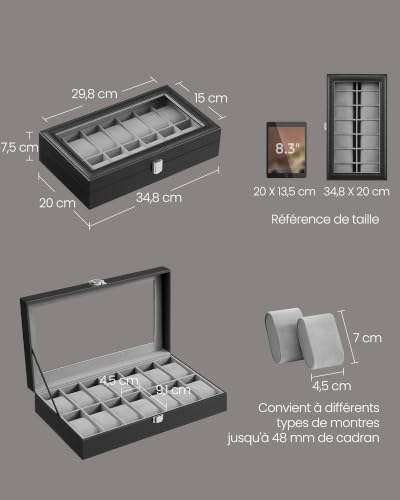 Detalle de SONGMICS Boîte à Montres à 14 Emplacements avec Couvercle en Verre
