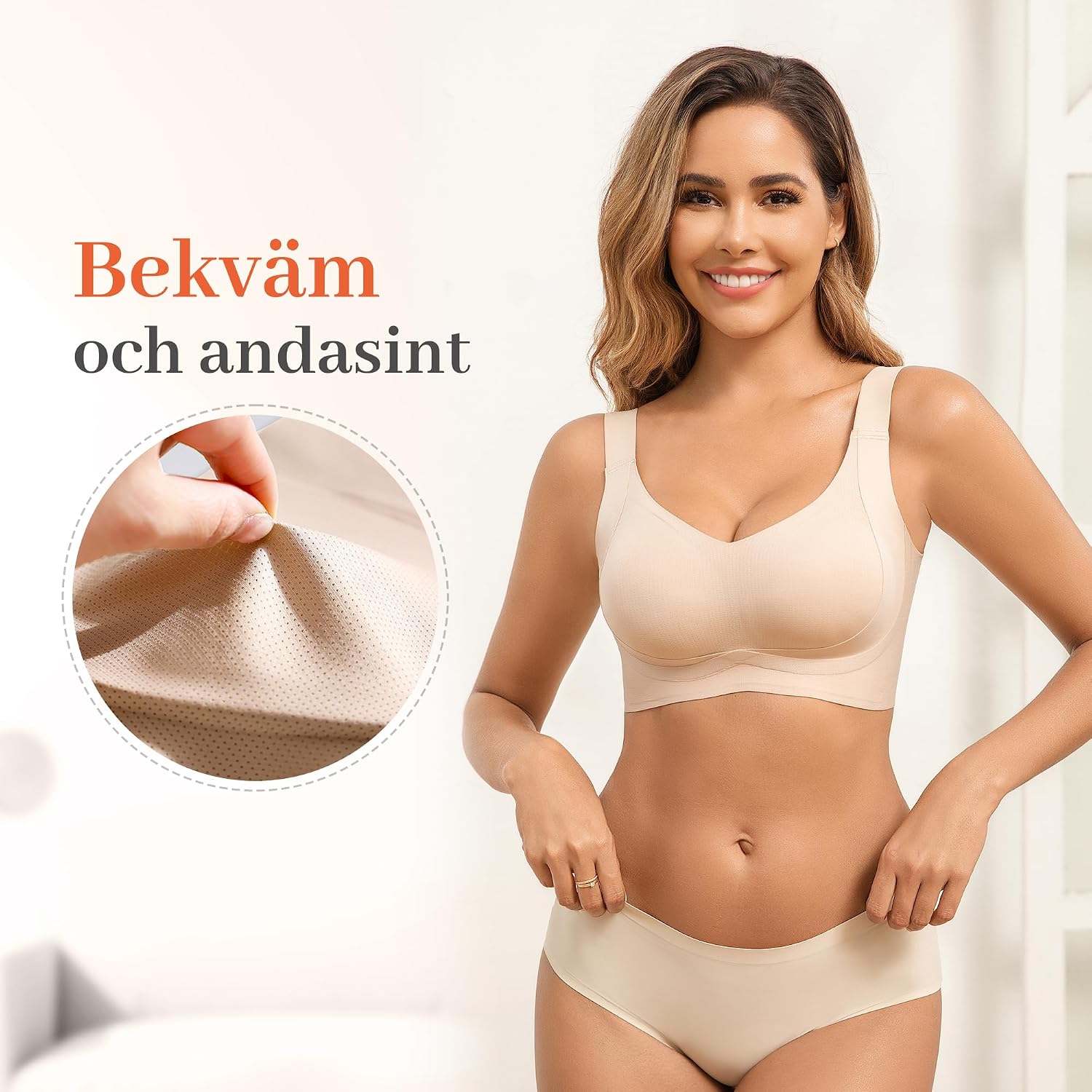 Detalle de Fittingirls bygelös BH – sömlös bralette med push-up och justerbara axelband