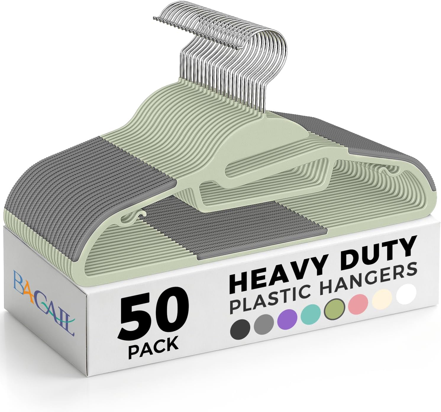 Detalle de BAGAIL Plastic Hangers, 50 Pack, Non-Slip S-Shape with 360° Swivel Hook