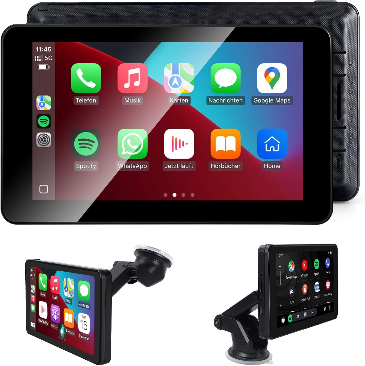 Detalle de Aonerex Tragbares CarPlay Display 7 Zoll – kabellose CarPlay/Android Auto Lösung mit Touchscreen