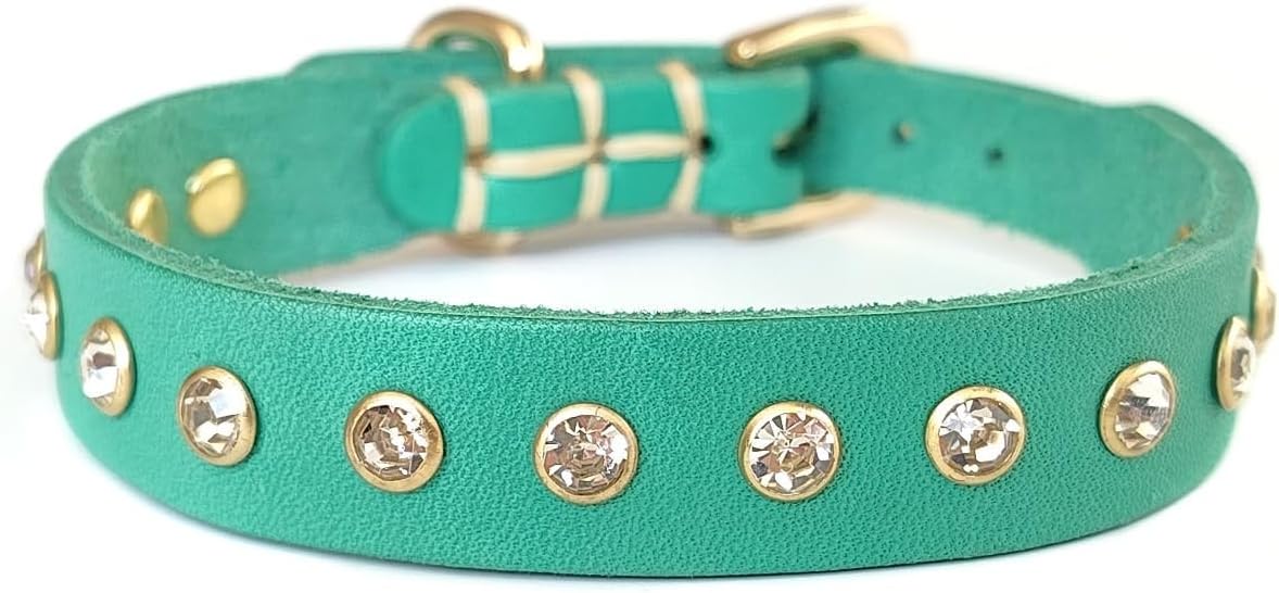 Detalle de YUDOTE Genuine Green Leather Dog Collar 27.5-33cm
