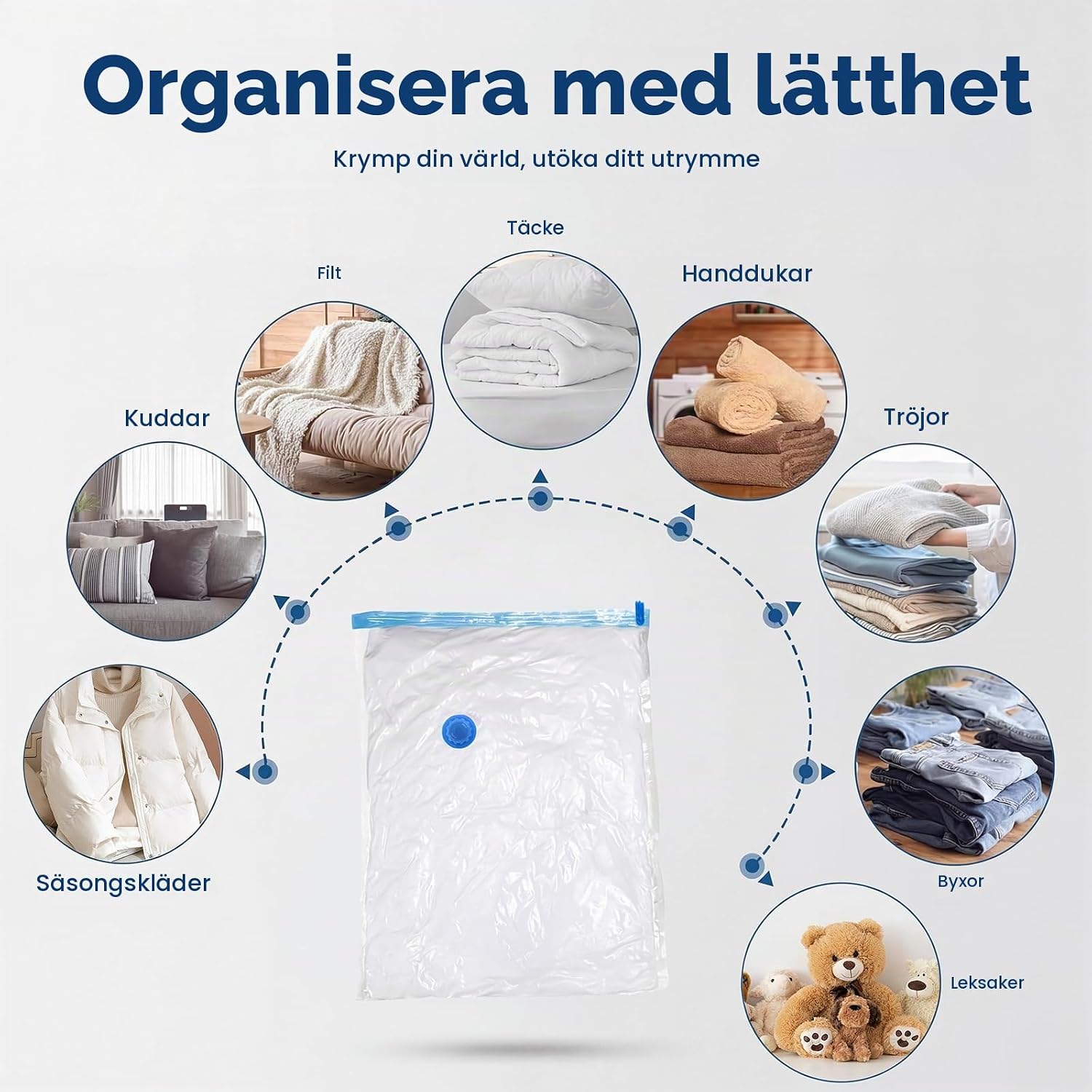Detalle de Leavans VSS05 vakuumpåsar med pump och förvaringsväskor för sängkläder