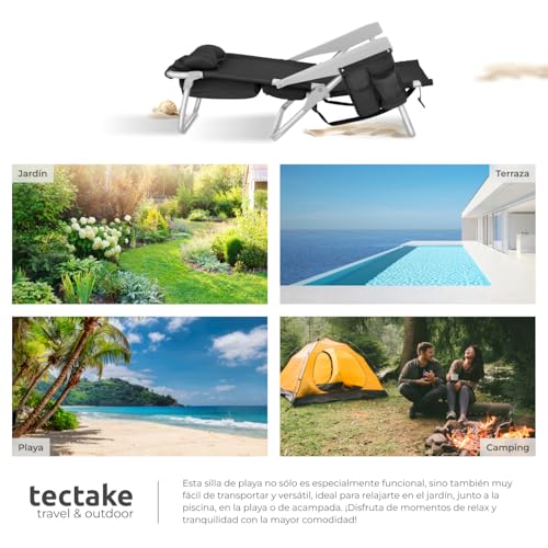 Thumbnail 7 de tectake Silla Playa Plegable con Respaldo Ajustable - aluminio ligero, mochila integrada (negro)